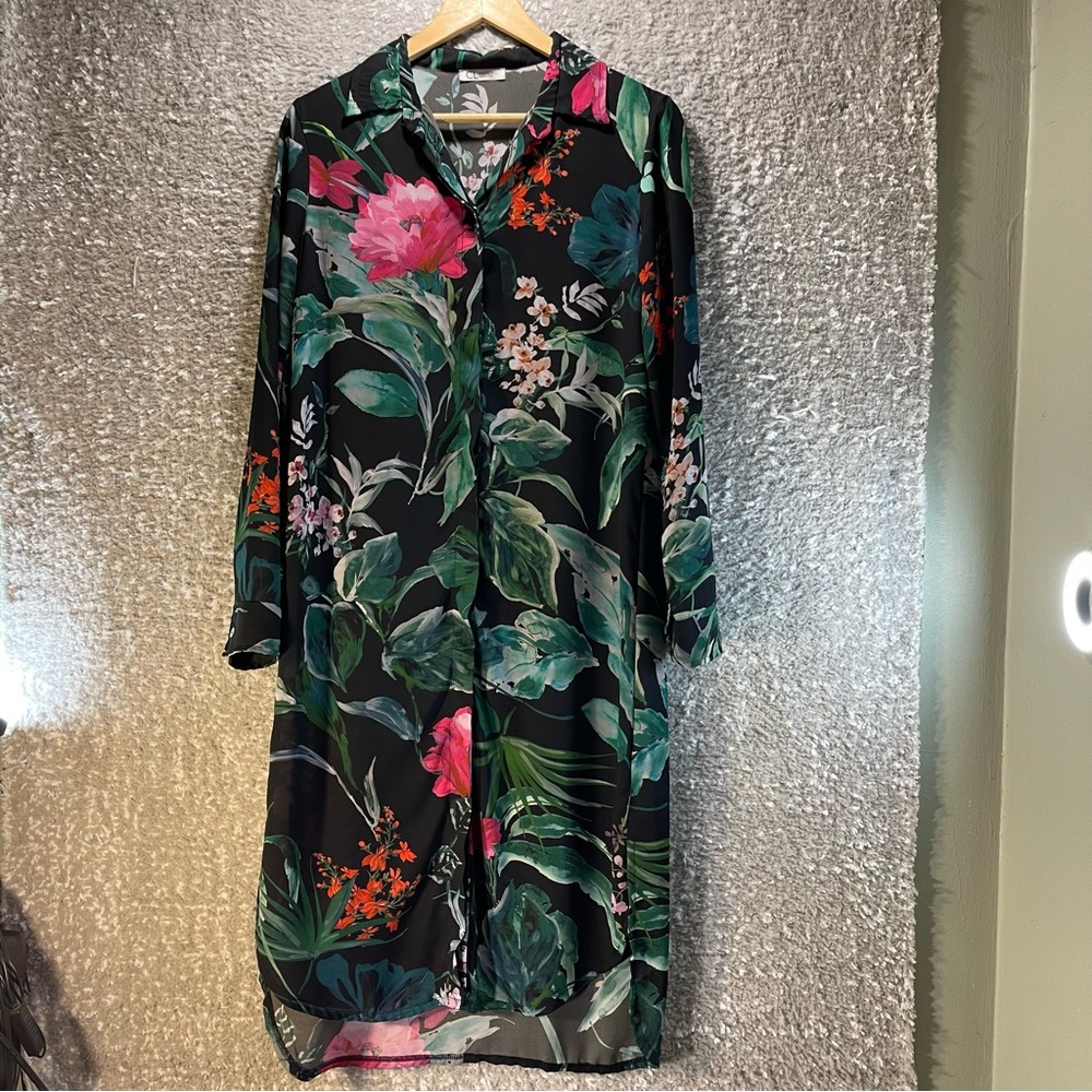 Casadel L. Made In Italy Button Up Long‎ Sleev Dress Floral Medium Polyester